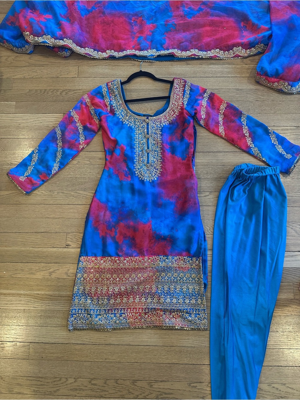 Lashkaraa Blue/Pink Tie Dye Salwar - three piece suit